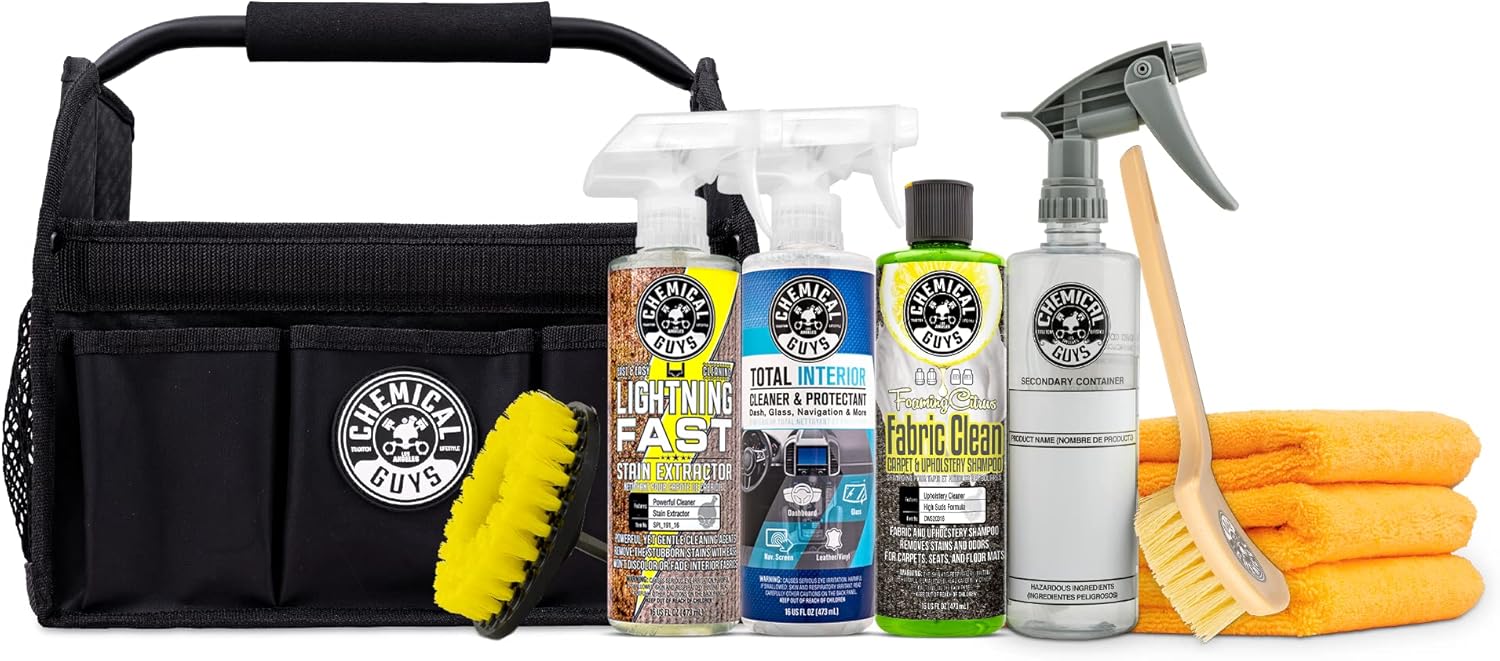 Chemical Guys CWS20316C10 Foaming Citrus Fabric Clean Carpet & Upholstery Heavy Duty Interior Cleaning Kit with Caddy (10 Piece Kit with Total Interior SPI22016 & Lightning Fast SPI_191_16)
