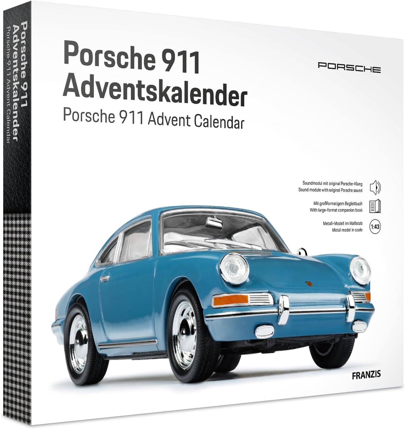 FRANZIS Porsche 911 67664 Advent Calendar Model Kit 1:43 Scale Includes Sound Module and 52 Page Accompaniment Book