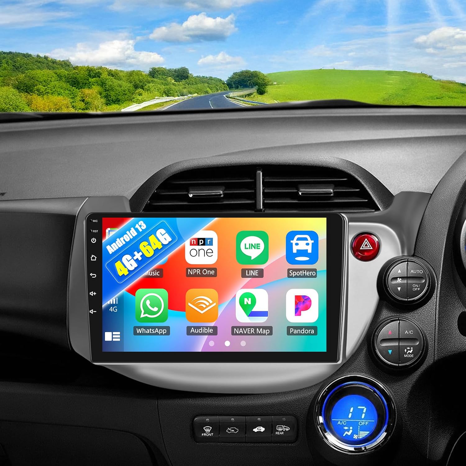 SIXWIN Android 13 Car Stereo for Honda Fit Jazz 2008-2013 Right Drive 10.1 Inch Touch Screen 4G+64G CarPlay Android Auto Car Radio Bluetooth GPS Navigation HiFi WiFi FM SWC Backup Camera MIC