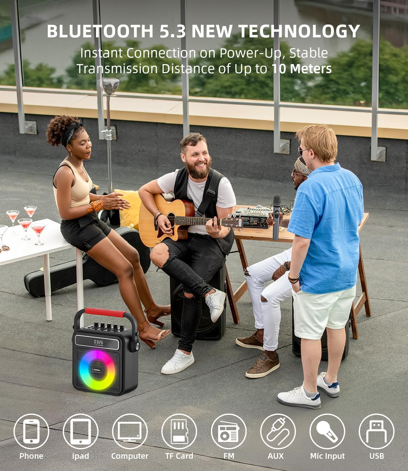 Karaoke Machine with 2 Wireless Microphones, Portable Speaker for Adults, 60W Powerful Sound, Bluetooth 5.3 & TWS Stereo, LED Lights, Supports Type-C/USB/TF/AUX for Home Party and Outdoor.