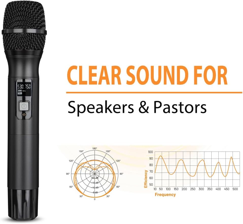 Wireless Microphone System - Easy Voice Pickup, 300ft Range, Auto Scan, Signal Protection, 8-10 Hours of Use - for Pastors, Speakers, Conferences and Hosts (YU-A20)