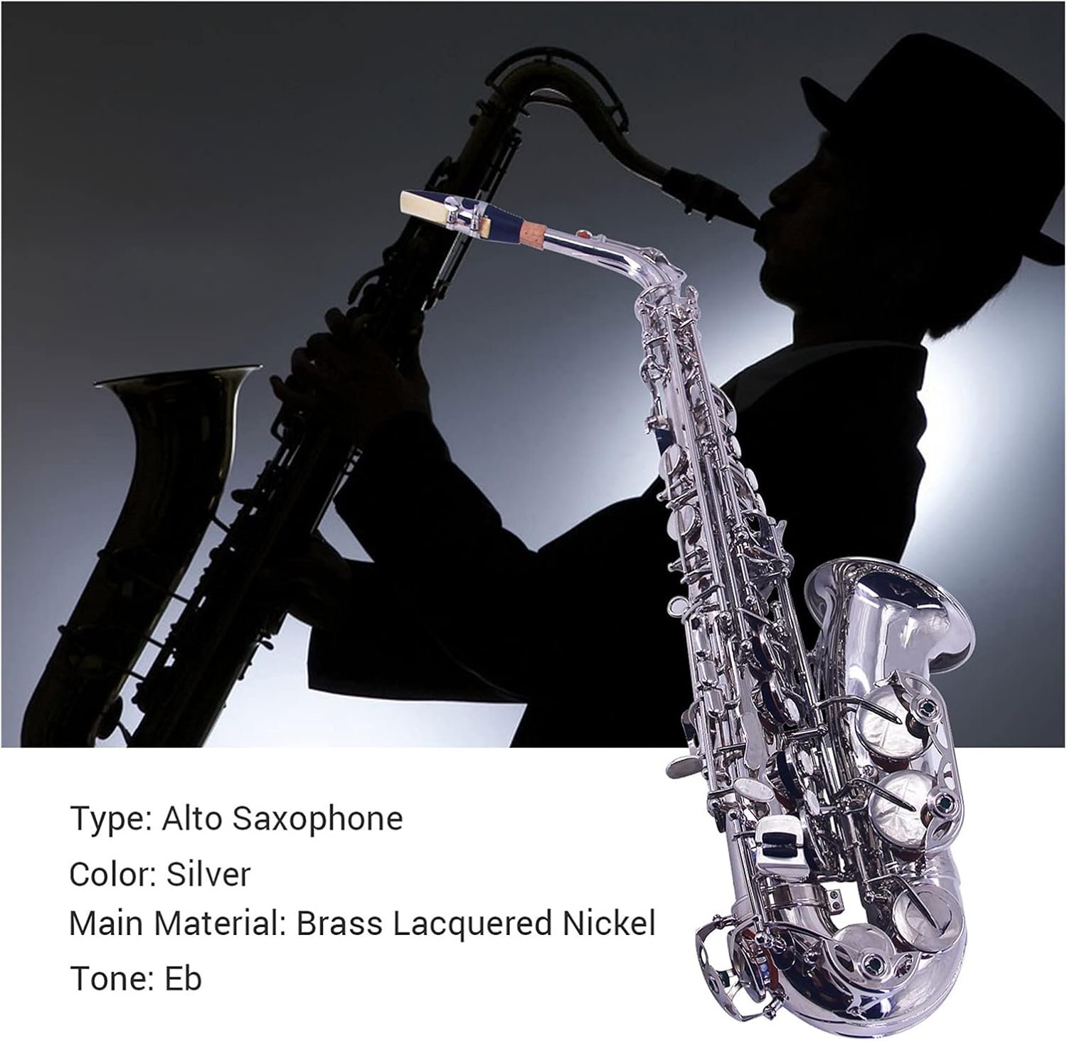 EB Alto Saxophone Sax Brass Plated Nickle 802 Key Type Instrument with Carrying Case Reed Student Saxophone