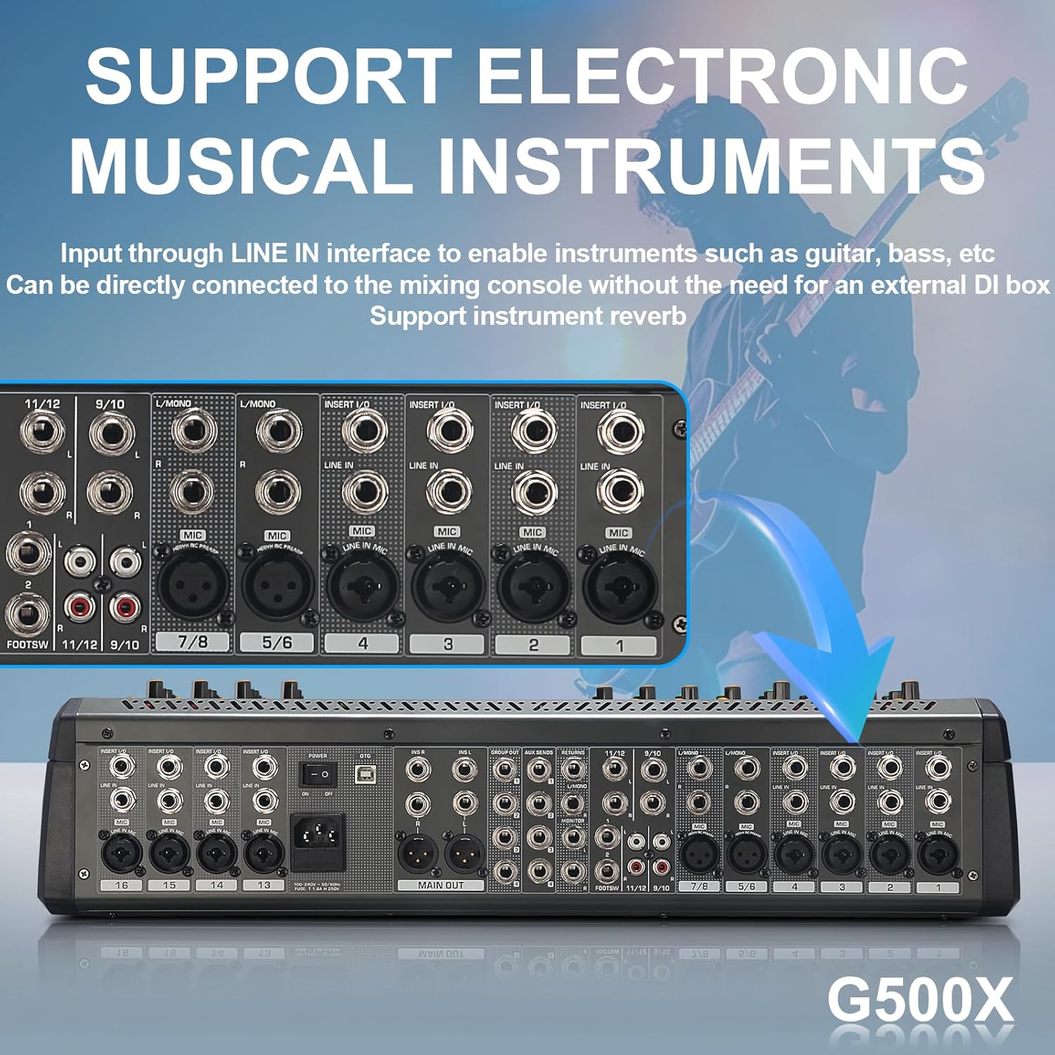 G500X 12 16 20 24 32 Channels Audio Mixer, 99 DIGITAL EFFECTS LCD Display，Bluetooth/USB Interface Processor MP3, Headphone,+48V Phantom For Karaoke Studio Streaming Recording Stage (G500X-24)