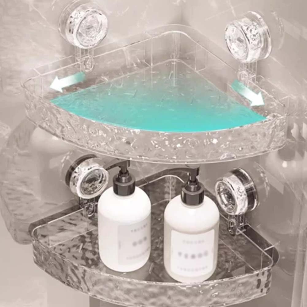 No-Drill Clear Wall Caddy, Drill-Free, Removable, Multifunctional Triangle Storage, Light Luxury Style Glacier Pattern Suction Cup Shelf, Bathroom Storage Shelf, Corner Shower Caddy Suctio