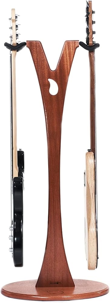 Ruach GS-2 Dual Bass, Acoustic and Electric Wooden Guitar Stand - Mahogany