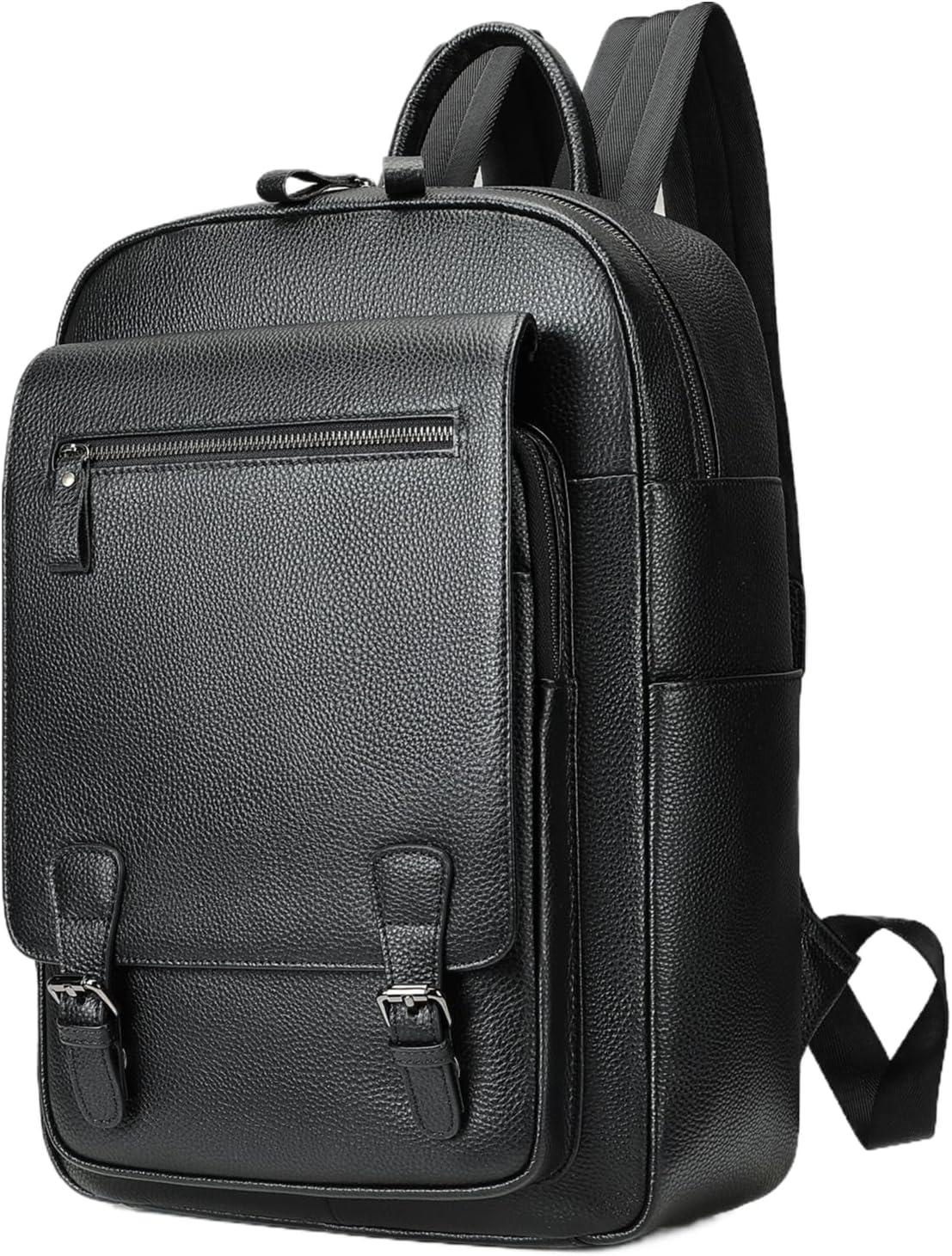 Genuine Leather Laptop Backpack for Men Business Travel Hiking Rucksack Daily Use Daypack with Gift Box (Black-3)