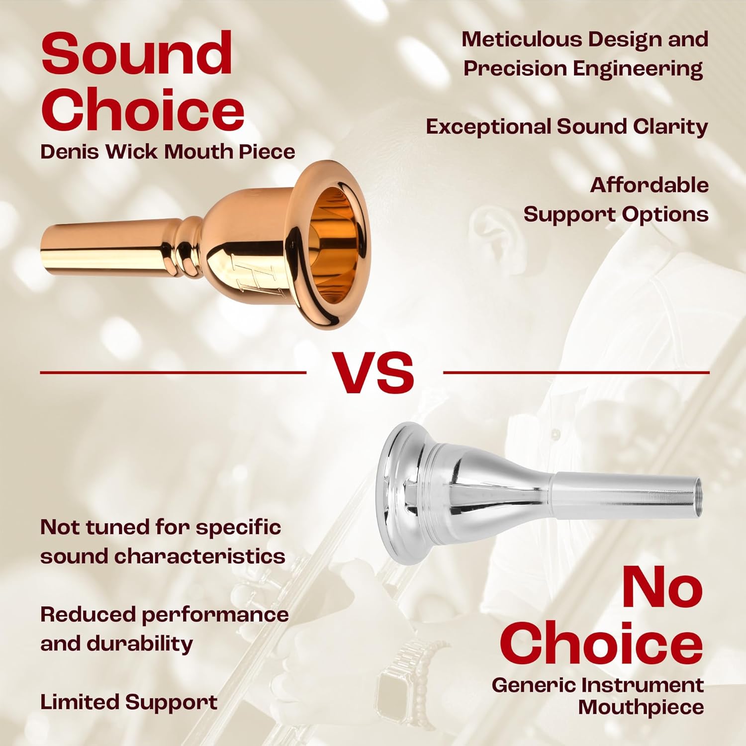 Denis Wick Heritage Trombone Mouthpiece Gold Plated, 3180G-6BS - V-Type backbore for Superior Tone Clarity, Small Shank Fitting Trombone Accessories for Easy Articulation, 1.00 x 0.25 x 0.26 Inches