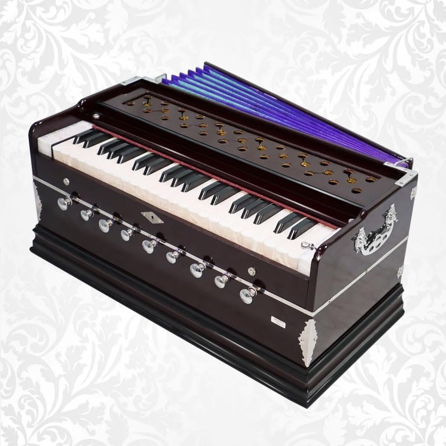 Harmonium 9 Stopper, 3¼ Octaves, Multifold Bellow, Bass-Male reeds, Indian Music Instrument Harmonium With Cover