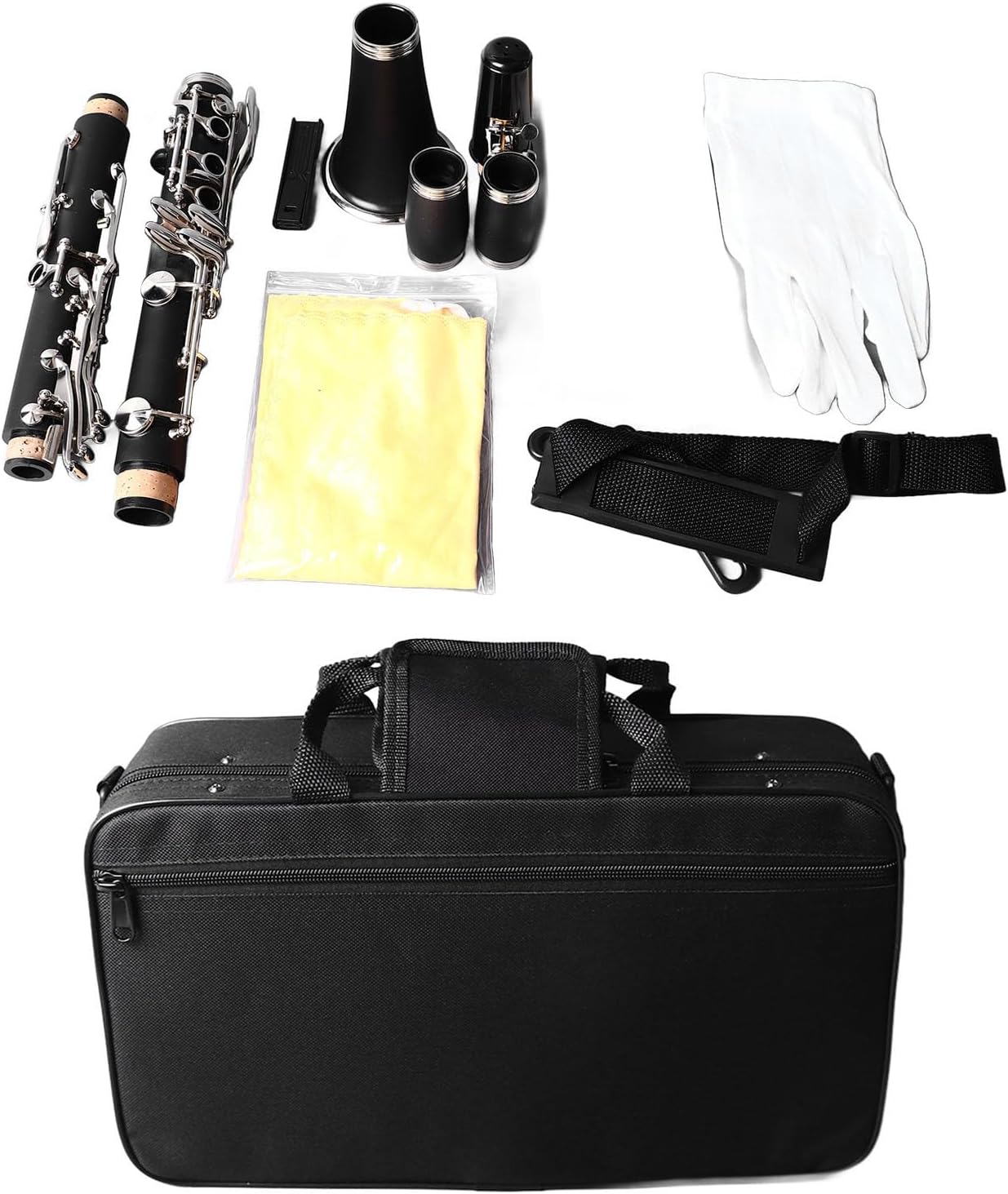 Acouto Bb Clarinet Beginners & Students Professional Clarinet with Gloves Shoulder Strap Cloth Bb Kit Band & Orchestra Musical Instruments