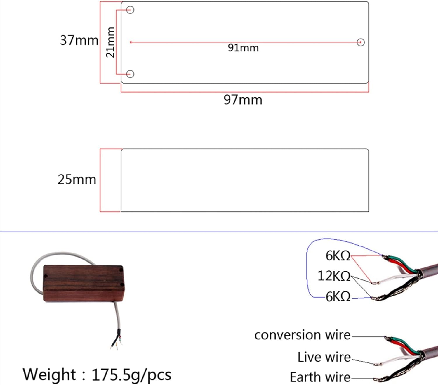 Humbucker Guitar Pickup Bass Pickup Set for 4 String Guitar, Humbucker, Rosewood 1pc