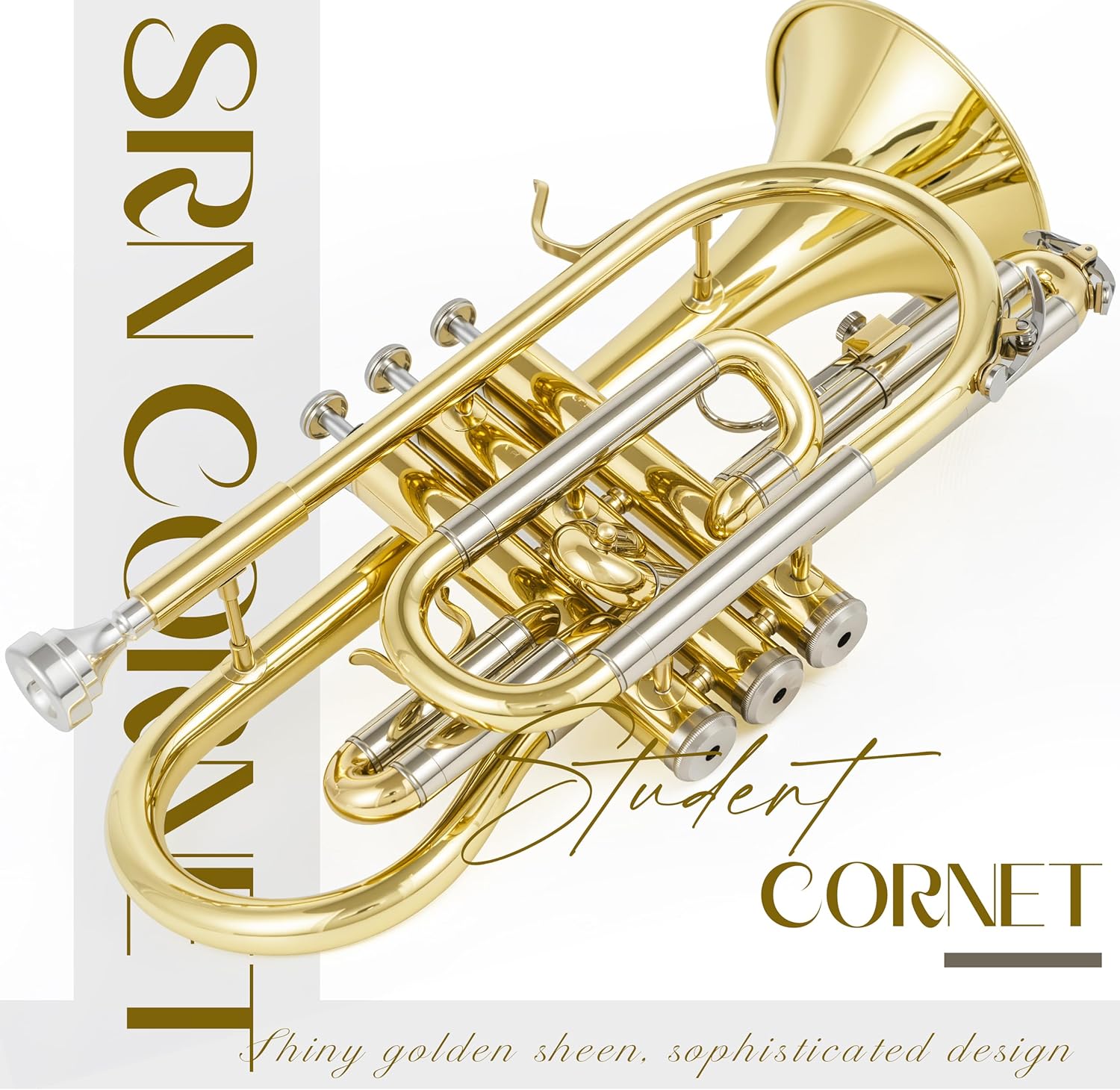 AKLOT Player-Friendly Bb Cornet Kit: Warm Tone with Gold Brass Leadpipe, Hand-Hammered Bell, Smooth Valve Action, Includes Hard Case, Mouthpiece, Gloves, Cloth – Great for Jazz, Marching & Students