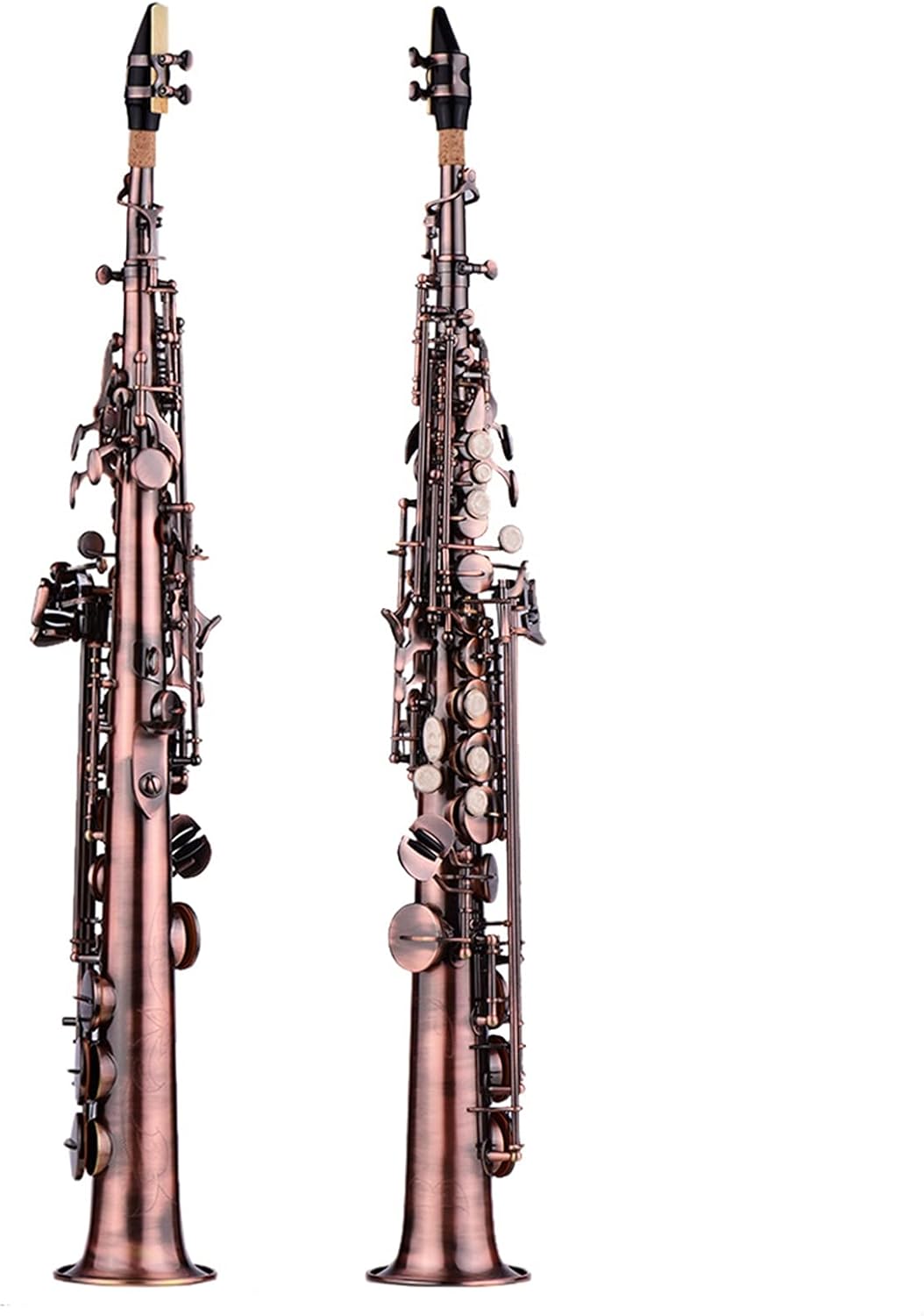 Sax Beginners Kit Professional Bronze Straight Bb Saxophone Saxophone Sax Woodwind Instrument Carve Pattern with Case Gloves Cloth Straps Brush Wind Instrument