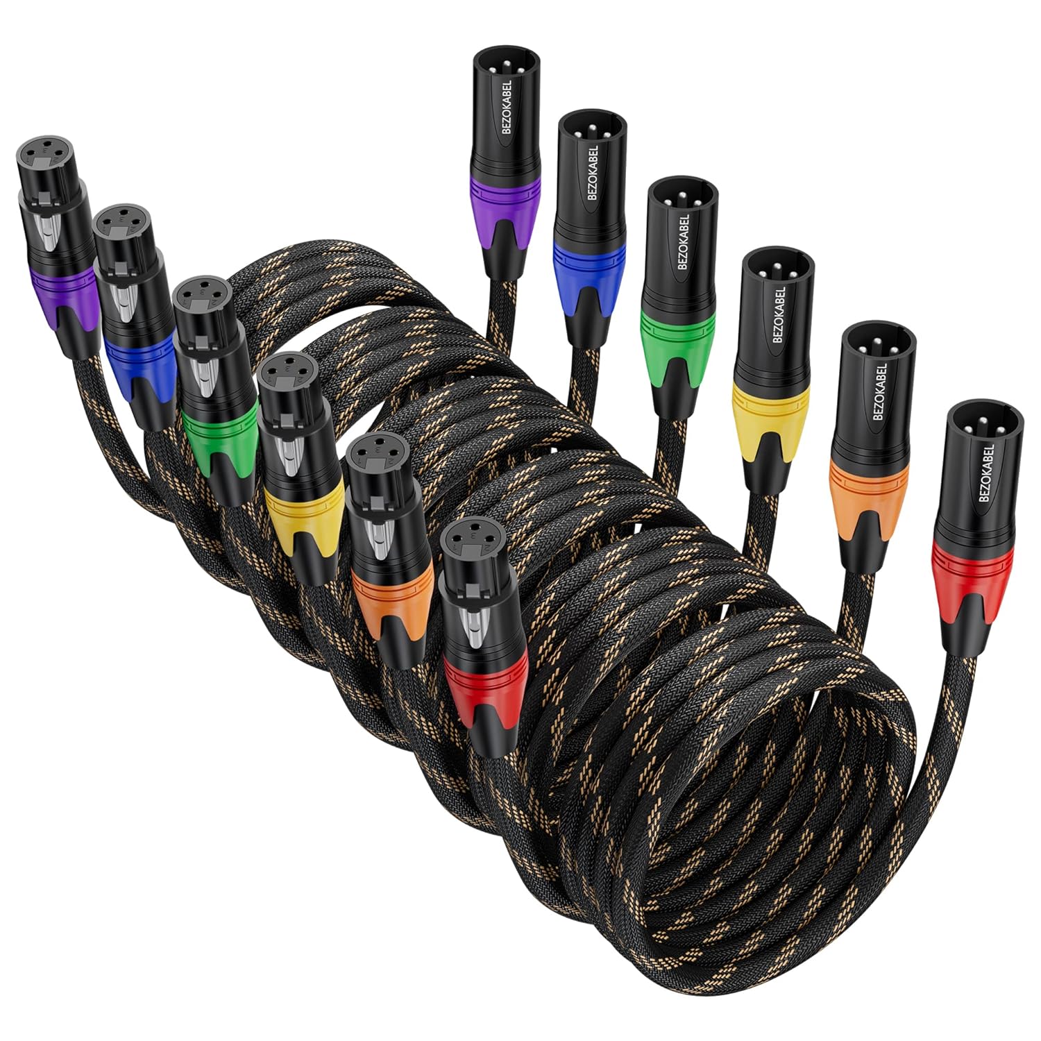 XLR Cables, BEZOKABLE XLR Cable 20ft 6Packs, Male to Female Microphone Cable Nylon Braided 3 Pins XLR Cable Compatible with Microphones, Mixer, Speaker Systems and More