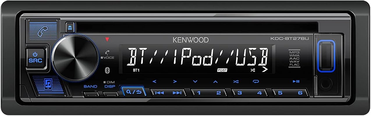 KENWOOD KDC-BT278U CD Car Stereo w/ Bluetooth, Single DIN, App Control & AM/FM Radio, USB Port, AUX Input