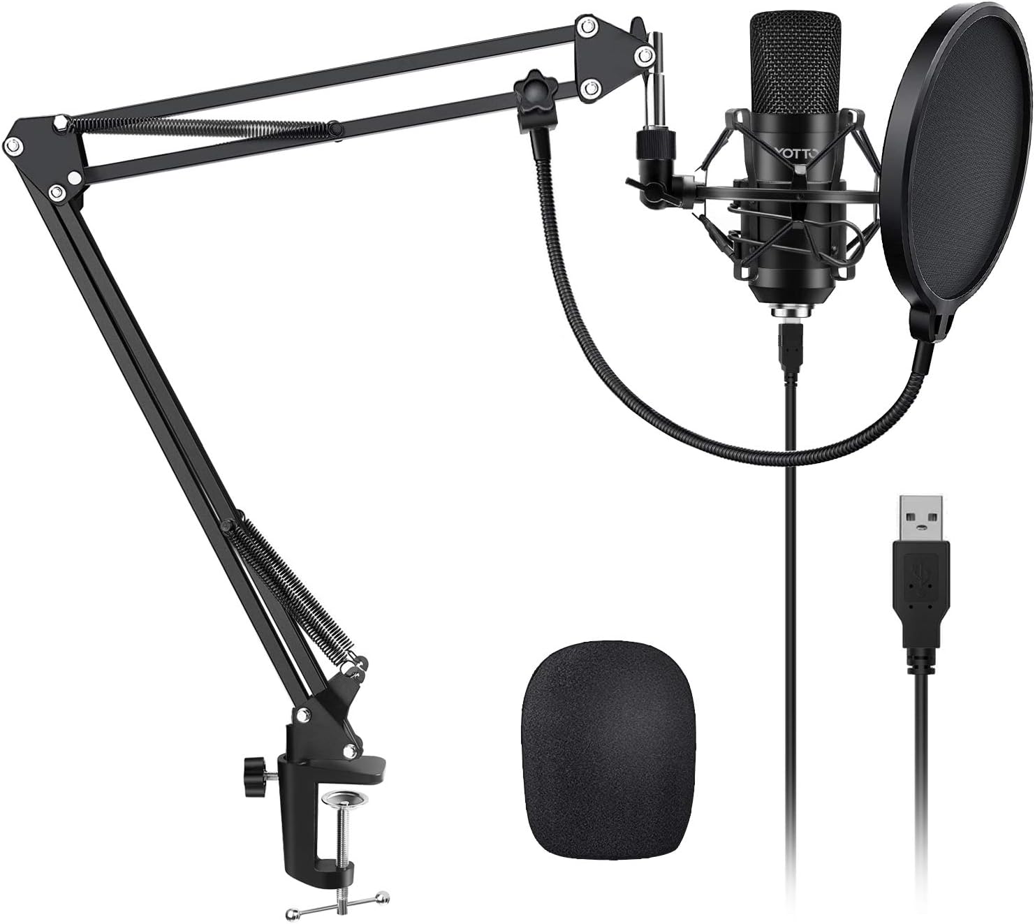 YOTTO USB Microphone Kit 192KHZ/24BIT Plug & Play Computer PC Microphone Studio Streaming Cardioid Mic with Boom Arm Shock Mount Pop Filter for Recording Broadcasting YouTube Gaming Voice