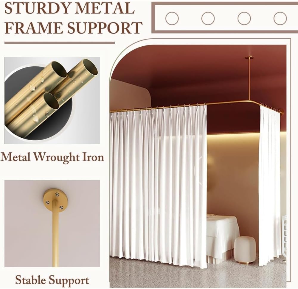 Beauty Salon Room Divider Curtain Rod, L Shaped Corner Curtain Rod, Wall Mount Curtain Partition Rod for Massage Room, Bedroom, Clinic, Shared Bedroom(Gold)