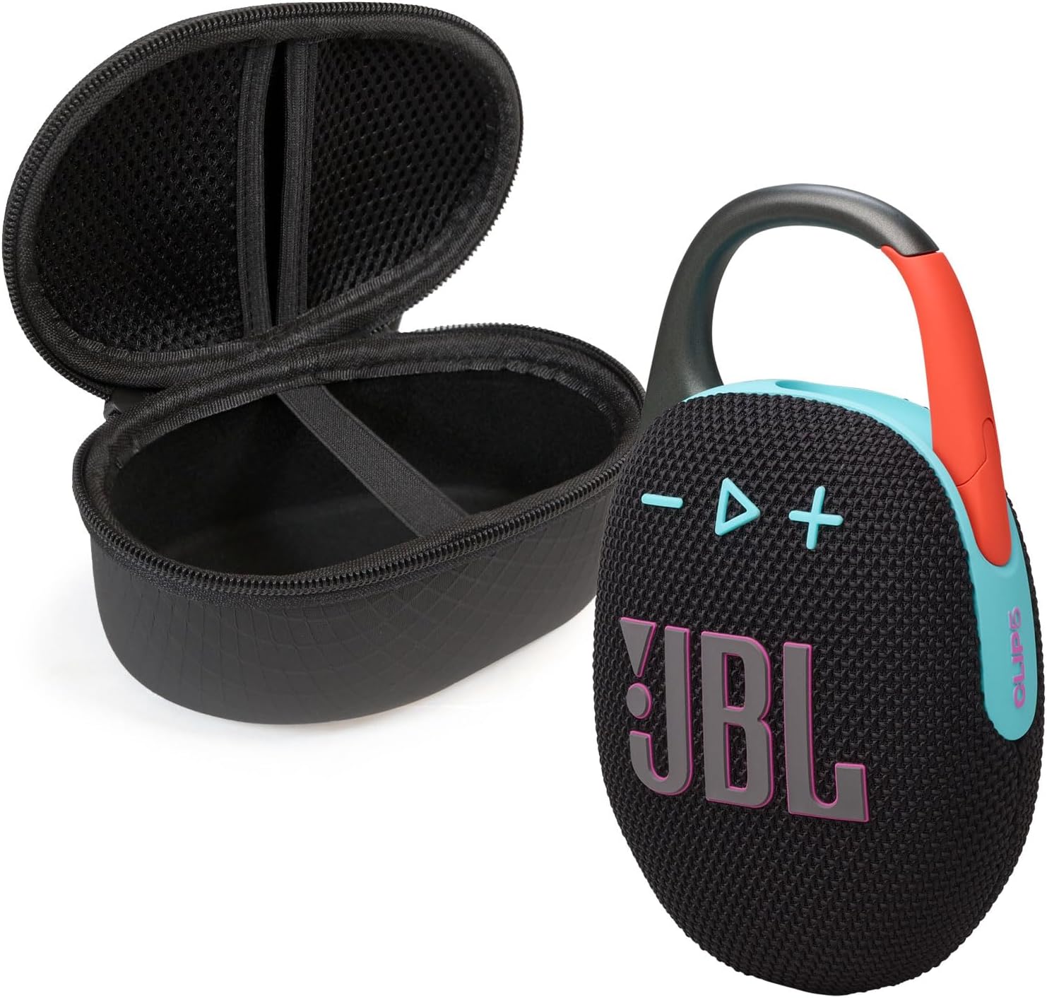 JBL Clip 5 Bluetooth Speaker and divvi! Protective Case - Black Orange