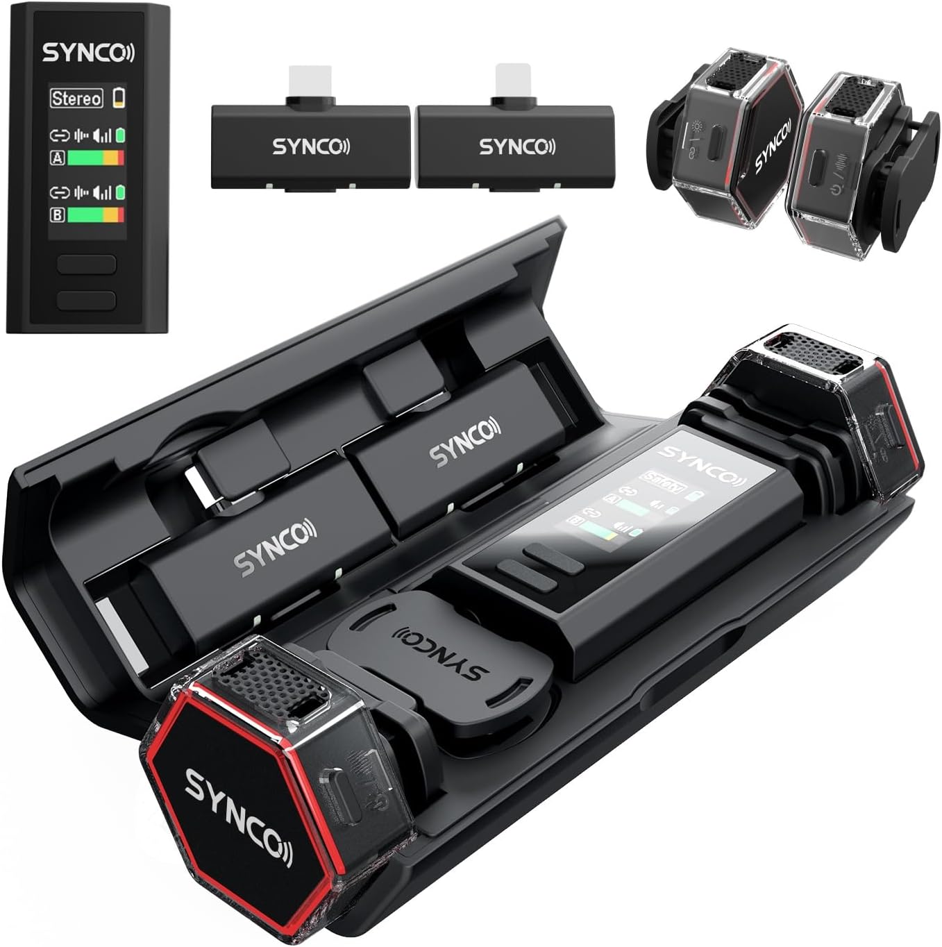 SYNCO G4 Wireless Lavalier Microphone System 2.4G with 200M Range 2.0 Noise Cancellation,Magnetic Clip Design,Portable Charging Case 8H Mini Mic for Broadcasting Vlog Stream YouTube DSLR Smartphone