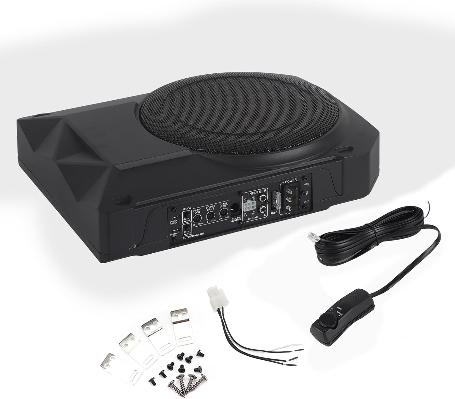 600W Car Under Seat Subwoofer Woofer Speaker Audio Amplifier with Heat Dissipation Holes Universal for Car