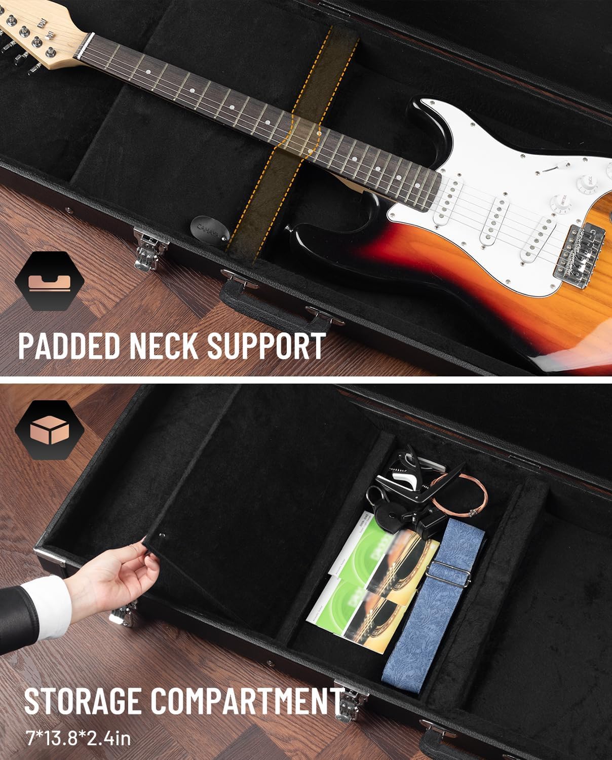 CAHAYA Electric Guitar Hard Shell Case - Portable Square Hardshell for Standard Electric Guitar - Black