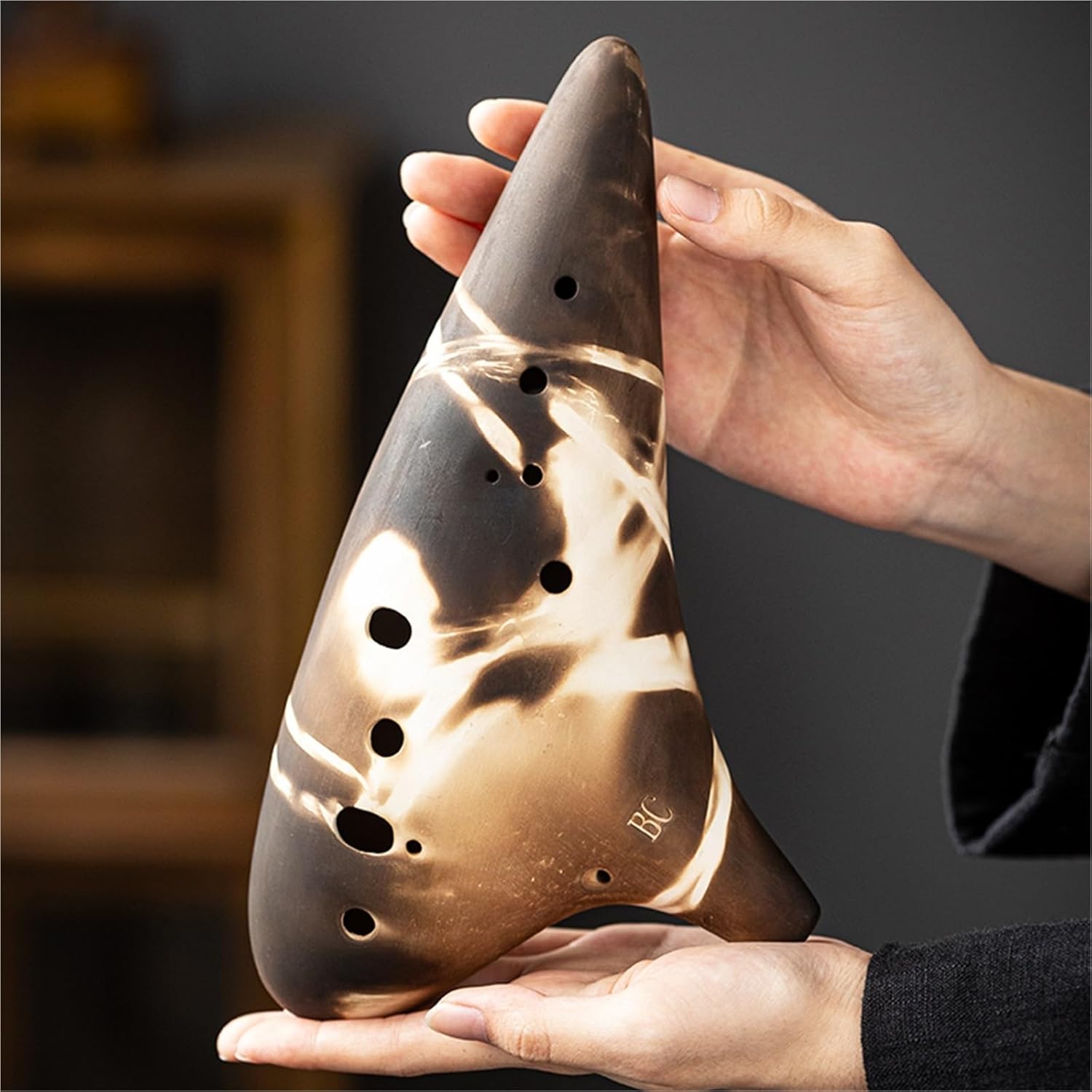 Ocarina 12-hole Bass C Professional Performance-level Smoked Ceramic Ocarina