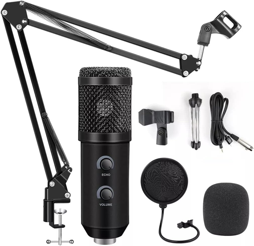 USB Bm 900 Microphone Condenser Microphone for Computer Recording Studio Recording Microphone with Stand (Color : Silver, Size : BM 900)