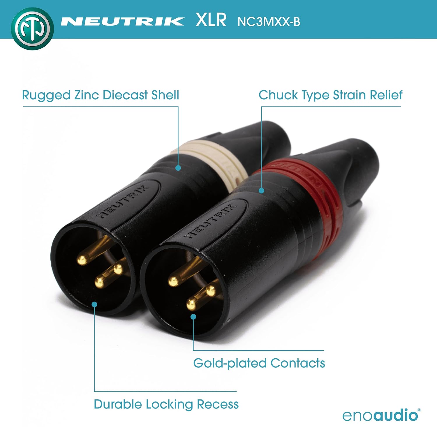 enoaudio Mogami 2534 Quad Pair (L,R) Cable | Neutrik XLR Female - XLR Male | HiFi - 1.64 ft / 0.5 m