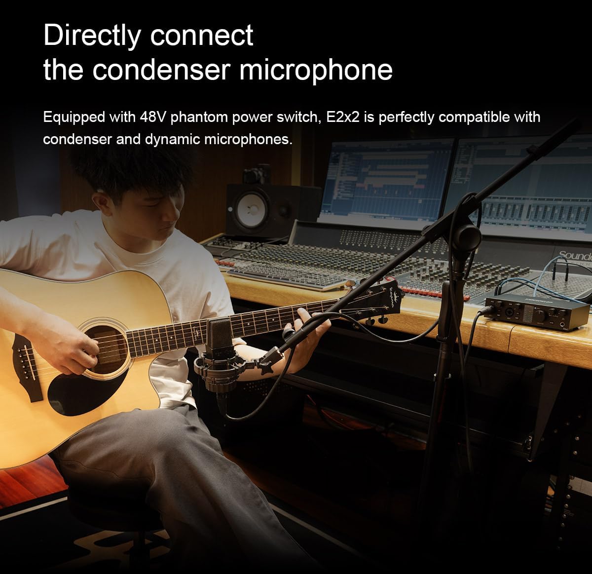 TOPPING E2X2 USB Audio Interface - High-Performance Mixer & Recording Interface for PC, Mac, iPhone & Android - Ultra-Linear Preamp, 48V Phantom Power, Low Noise, Real-Time Monitoring (White)