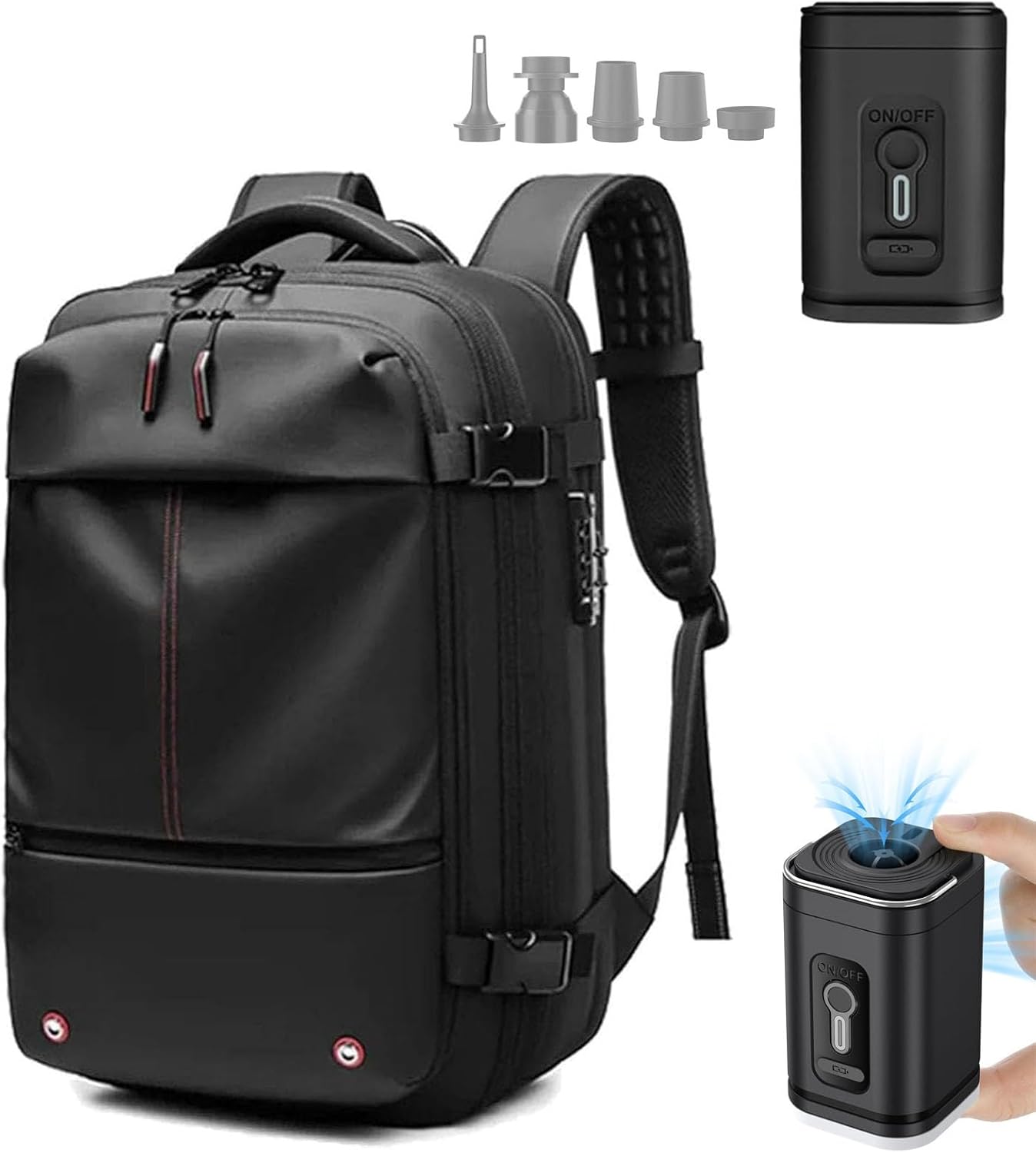 Expandable Vacpack Backpack,Vac Pack Backpack, Vacuum backpack, 60L air vacuum backpack for travel, backpack with vacuum compression (Black + Electric Vacuum)