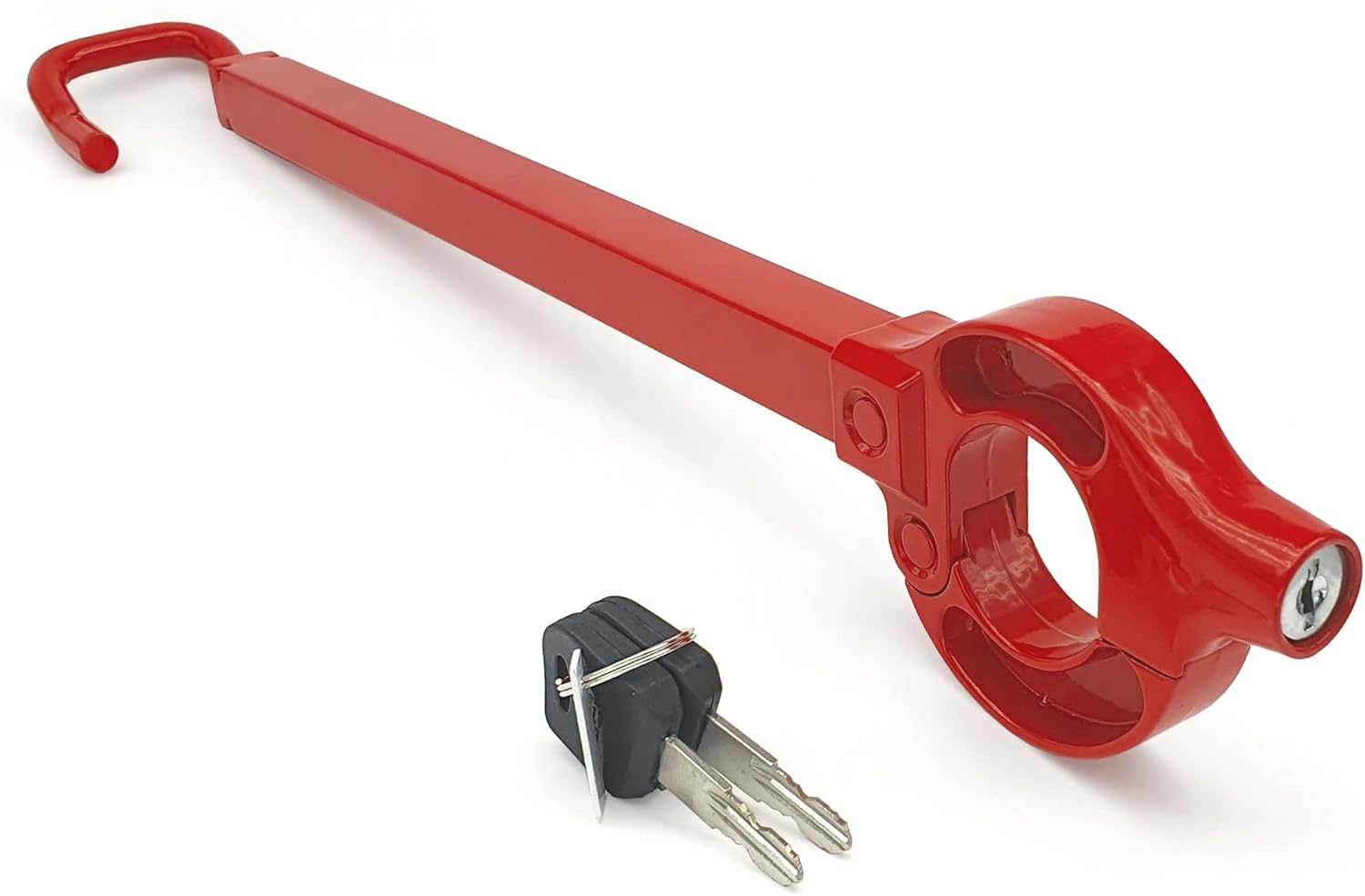 BLOKAUTO 571/B Original Steering Wheel Brake Pedal Lock, More Deterrent in Visible Red, Swinging Practic Push Locking, 27in Max, Universal Clutch Anti Theft Bar Lock Device for Car Truck Van, Camper
