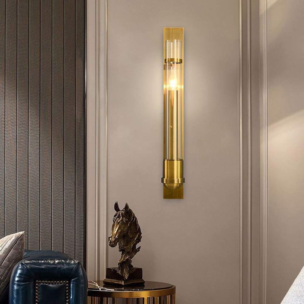 Modern Simple Minimalism Glass Wall Sconces, Gold Wall Mount Lamp, Bedside Wall Sconces, Wall Decor for Bedroom, Living Room, Hallway, Vanity, 8*60cm (3.1*23.6in)