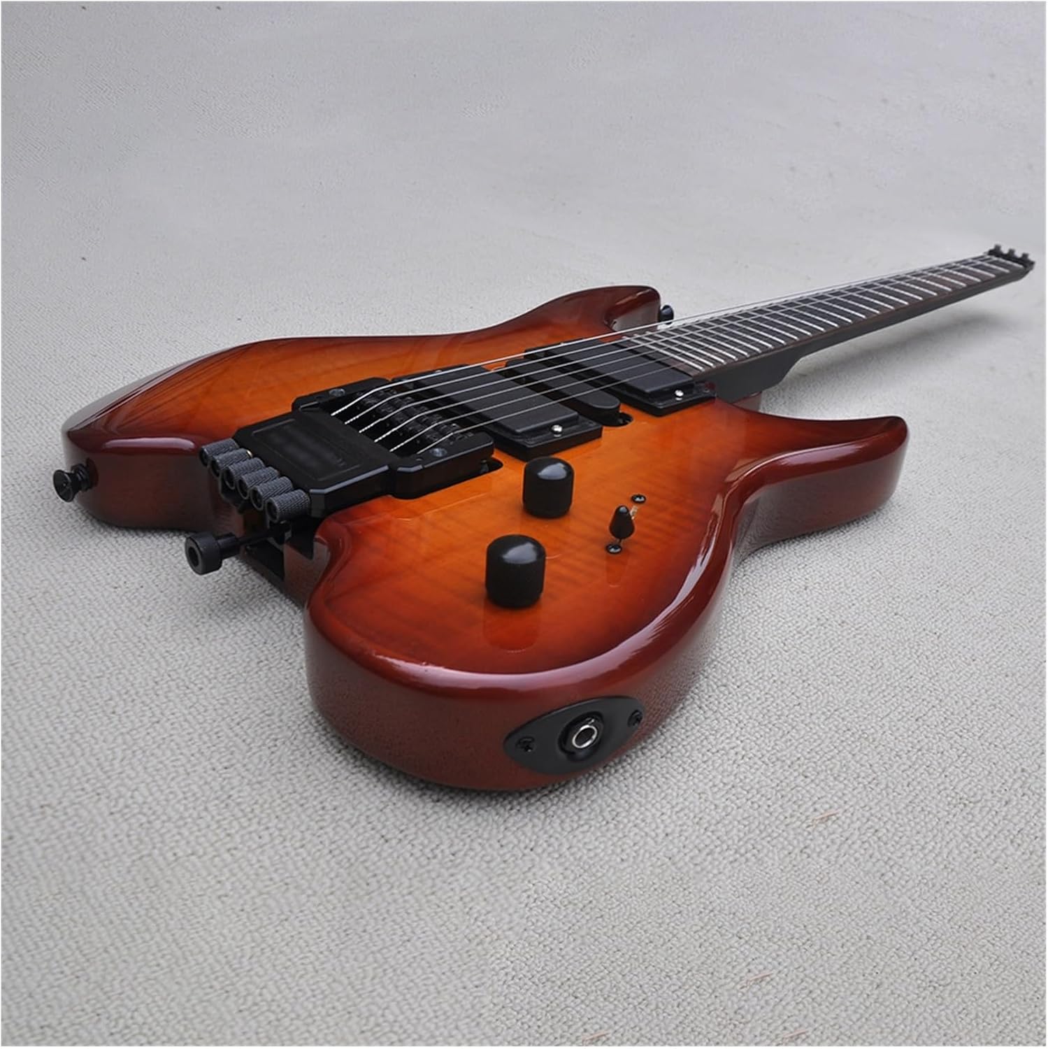 Headless Electric Guitar 39 Inches Brown Headless Electric Guitar with Flame Maple Veneer Rosewood Fretboard