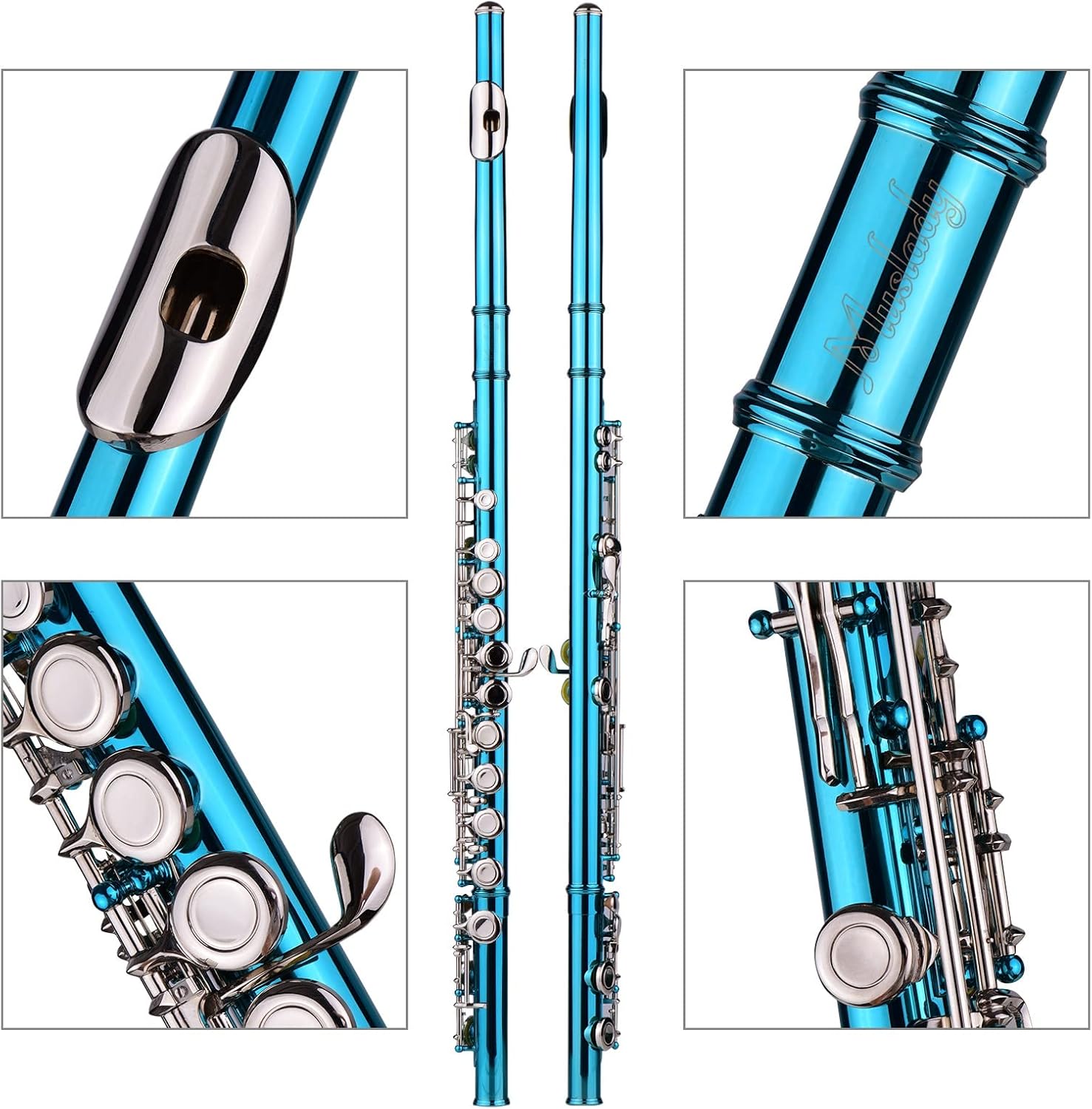 Flutes Closed Hole C Flute 16 Keys Cupronickel Nickel-Plated Wind Instrument with Carry Case Flute Stand