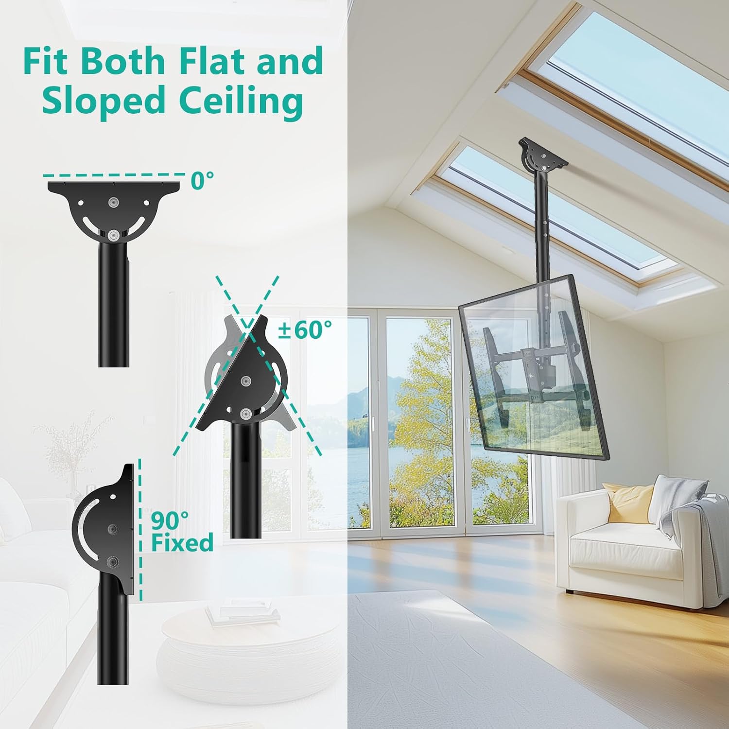 WALI Ceiling TV Mount for 37-90 inch + WALI TV Wall Mount Articulating LCD Monitor Full Motion 15 inch Extension Arm