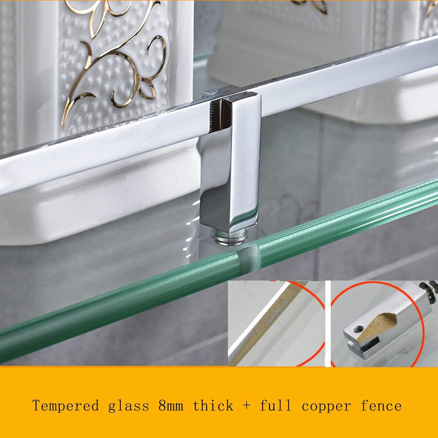 XXIOJUN Aluminum Bathroom Glass Shelf, Tempered Glass Rectangular 8mm Thick Tempered Glass Wall Mounted for Bathroom, Living Room, Bedroom, Kitchen, 6 Sizes (Color : Silver, Size : 31cm)