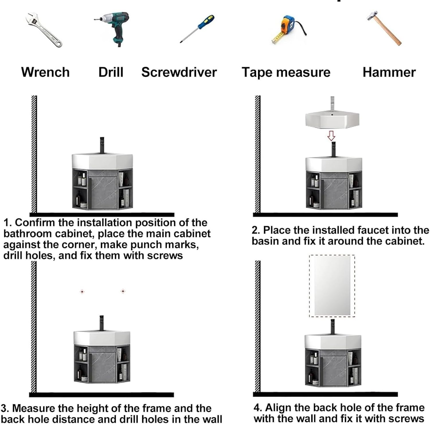 Bathroom Corner Sinks, Wall Mount Ceramic Corner Bathroom Sink, Floating Wash Basin with Cabinet Mirror, Corner Pedestal Sink Bathroom Cabinet(Brown,18inchx45cm)