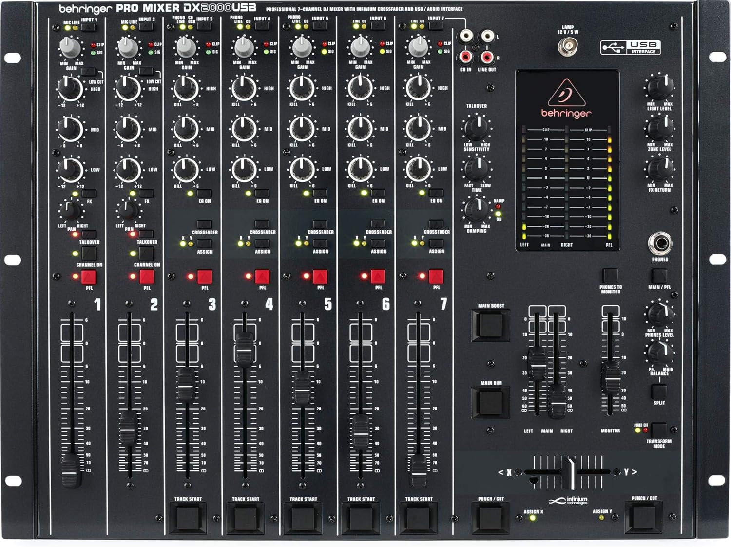 Behringer PRO MIXER DX2000USB Professional 7 Channel DJ Mixer with INFINIUM 'Contact-Free' VCA Crossfader and USB/Audio Interface