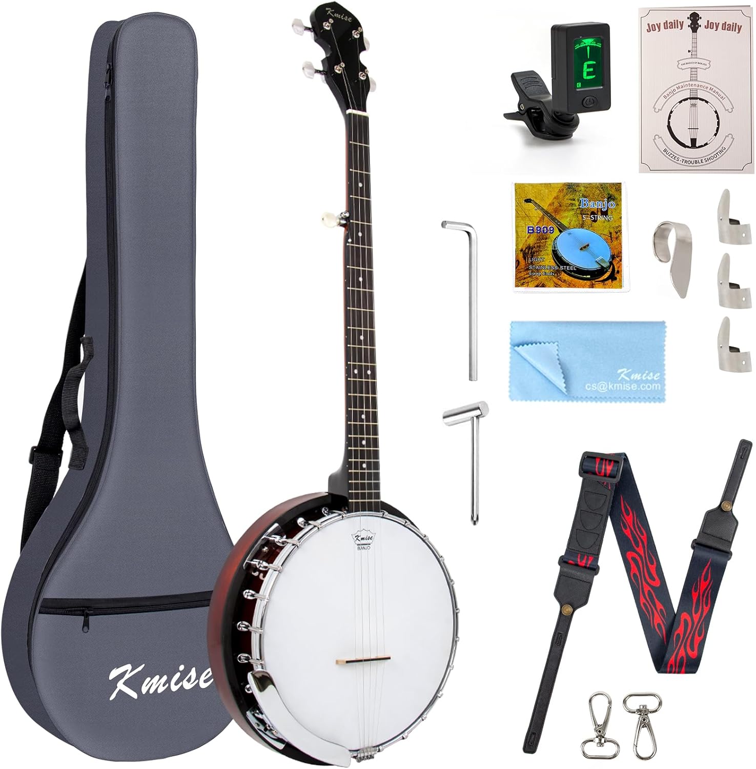 Kmise 5 String Resonator Banjo,Professional Sapele Back Full Size Banjos Starter Kit with Bag Tuner Strap Strings Picks Ruler Wrench Bridge