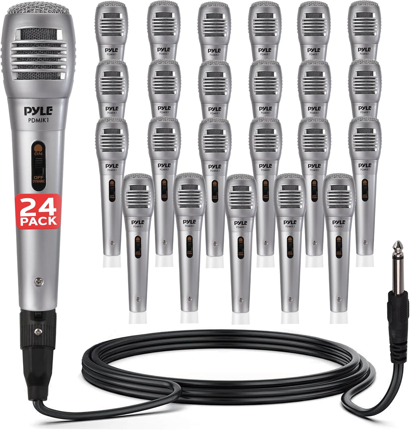 Pyle Professional Dynamic Microphone - 24-Pack Unidirectional Handheld Mic with Built-in Pop Filter, High Signal Output, 6.5 ft. XLR Audio Cable, Ideal for Stage, Karaoke & Studio Performances