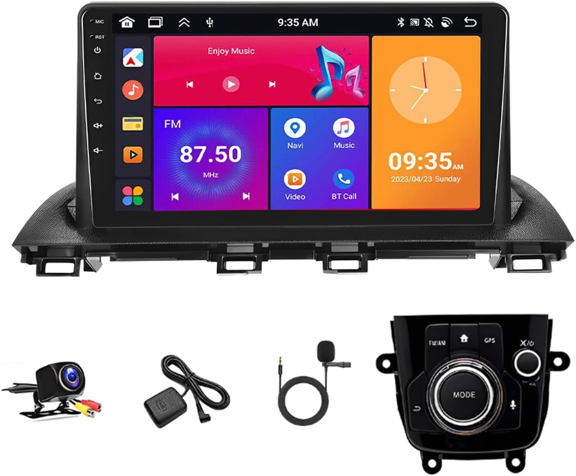 Android 13 Car Radio for Mazda 3 Axela 2014-2019 with Wireless Carplay and Android Auto 9 Inch Touchscreen Car Stereo HiFi Audio/SWC/Bluetooth/WiFi +AHD Backup Camera+Mic