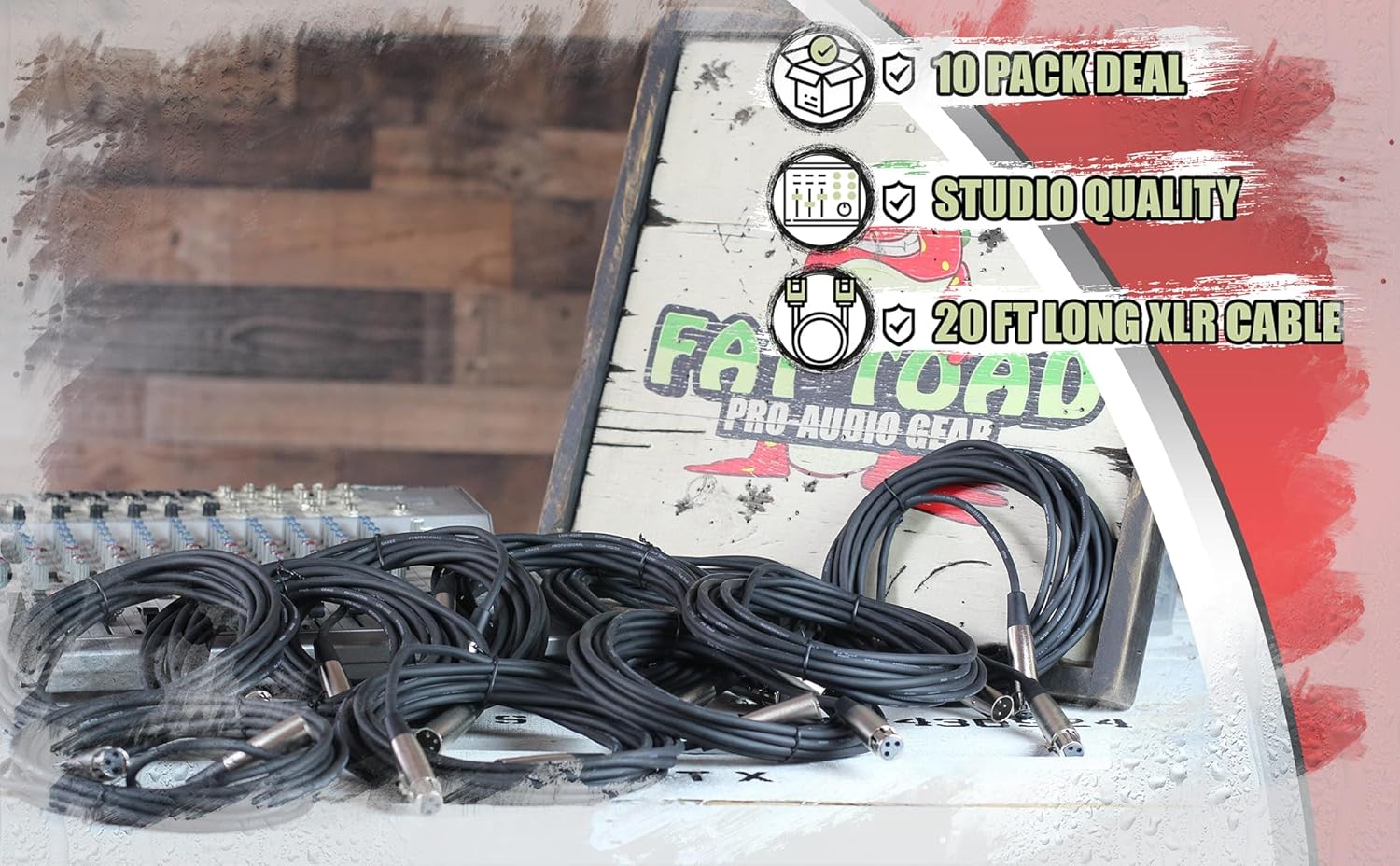 Fat Toad 20FT XLR Microphone Cables (ShieldedPRO X Series) 10-Pack – Audio Mic Patch Cords with Male to Female Connectors, Balanced for Studios