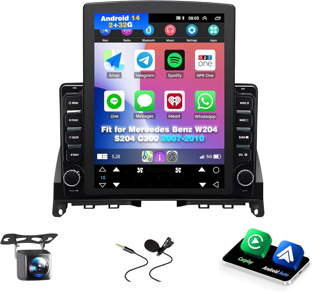 Android 14 Car Stereo Fit for Mercedes Benz W204 S204 C300 2007-2010, 9.7inch Touch Screen with Wireless Carplay Android Auto AHD Backup Camera Mirror Link GPS SWC WiFi FM,2+32G