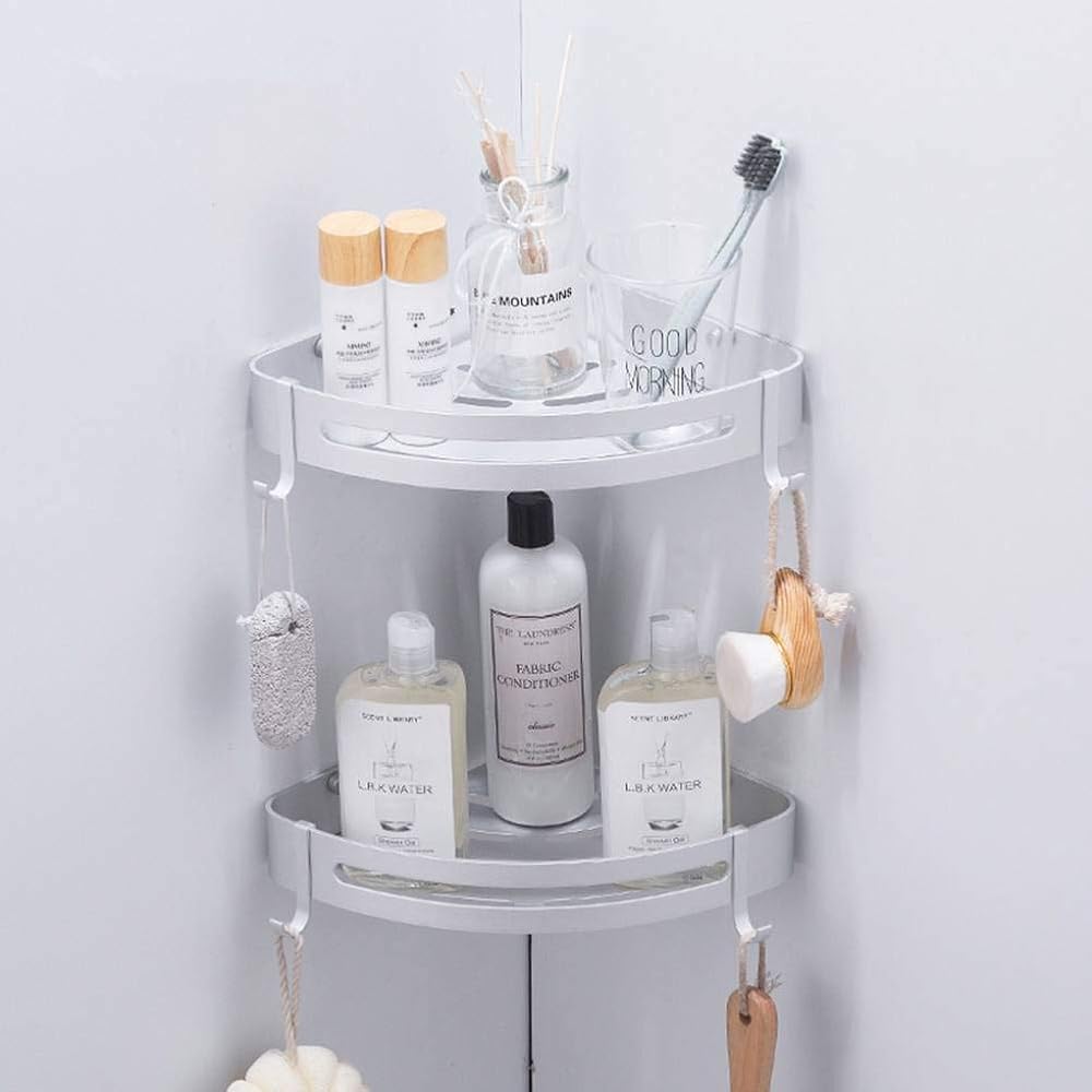 Wall Shelves Bathroom Corner Stand Silver Shower Caddy Bathroom Triangle Shelf Wall Mount Space Aluminum Rack Compatible with Shampoo Storage Rack