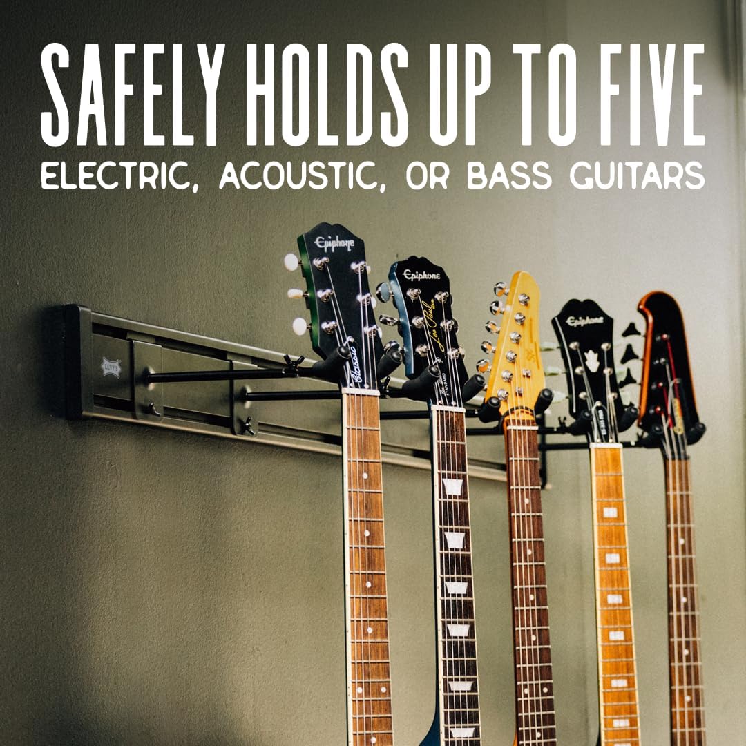 Levy's Leathers Wall Mounted 5-Space Slatwall Guitar Hanger; Black (LVY-SLATSTRIPHNGR5-BLK)