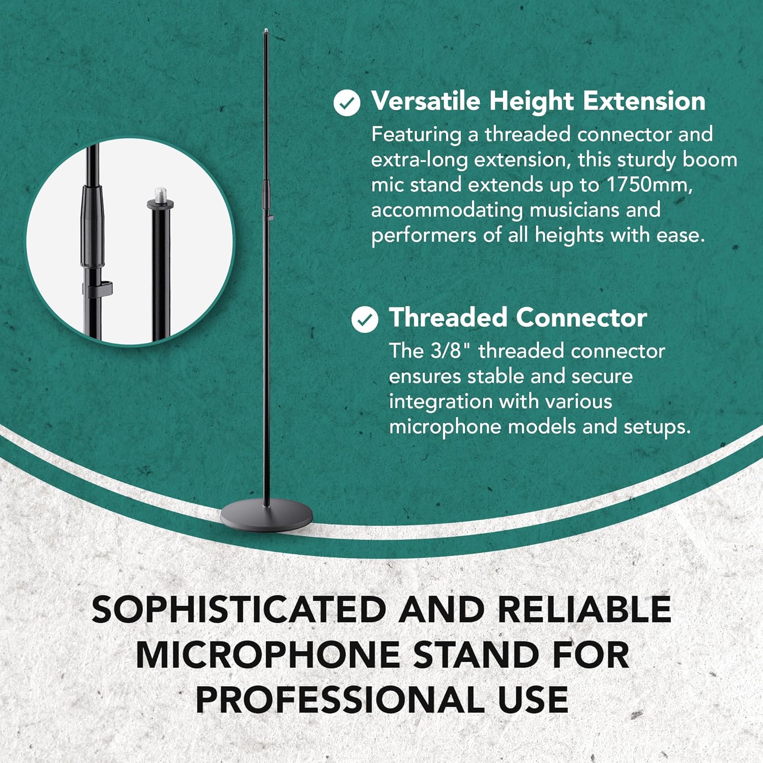 K&M Konig & Meyer Black Microphone Stand for Studio, Stage or Rehearsal - Lightweight Boom Arm Made of Steel with 2 Piece Folding Design - 3.2kg