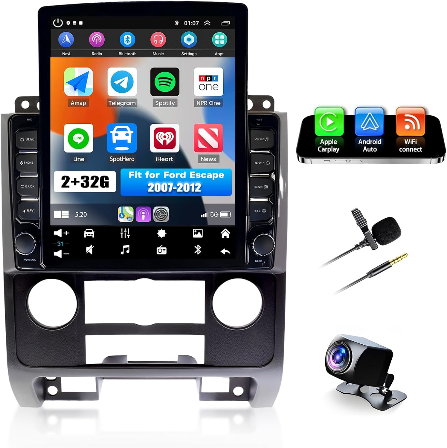 Android 14 Car Stereo Compatible with Ford Escape 2007-2012 Radio Upgrade 9.7 Inch Touch Screen with Wireless Carplay Android Auto Backup Camera Mirror Link GPS SWC WiFi FM,2+32G