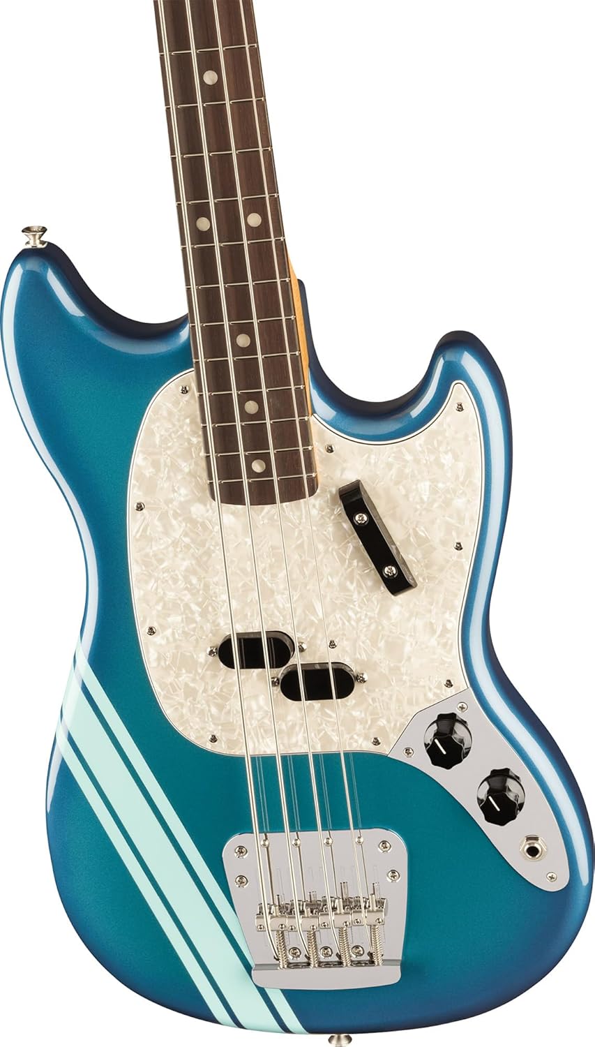 Fender Vintera II '70s Mustang Bass - Competition Burgundy Bundle with Gig Bag, Cable, Tuner, Strap, Strings, and Austin Bazaar Instructional DVD