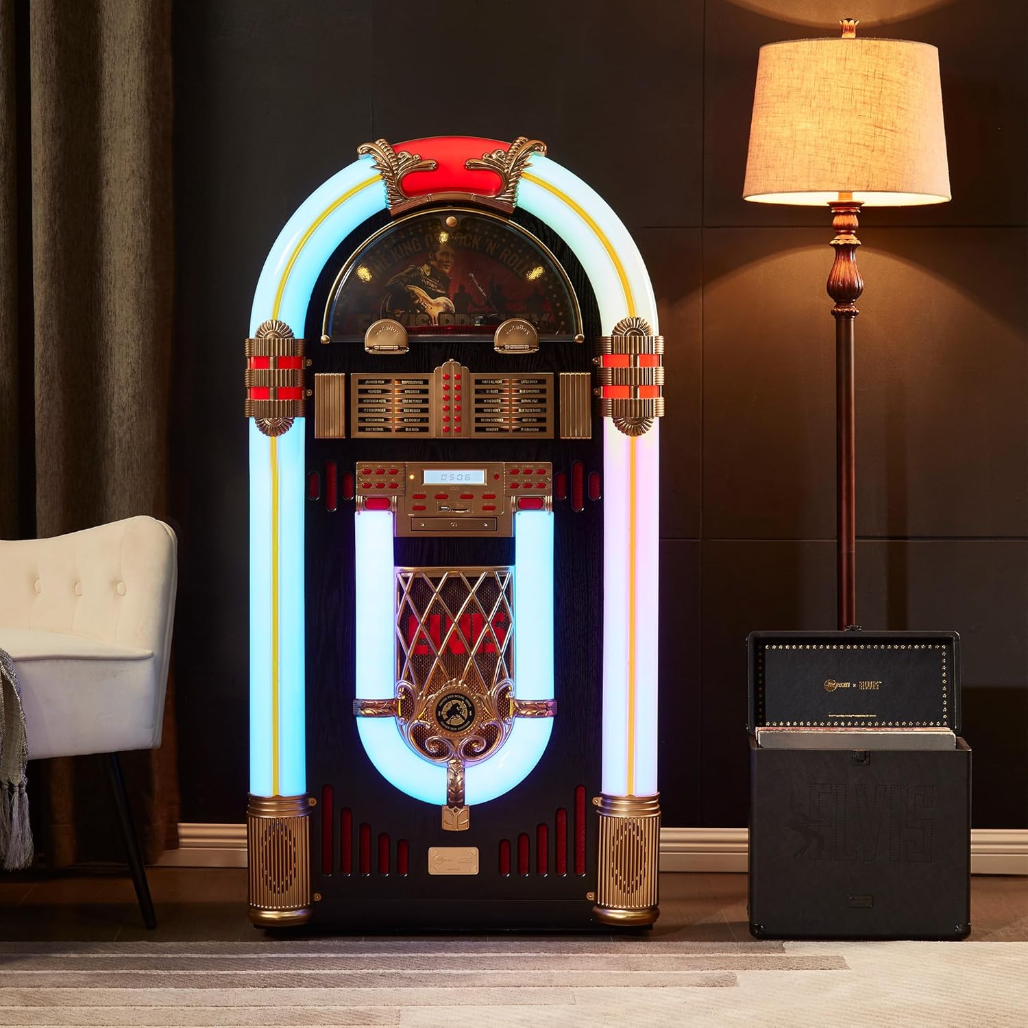 Arkrocket Full Size Jukebox Vinyl Record Player Bluetooth USB SD CD Player Radio Retro Turntable Classic Jukebox… (Saturn V - Elvis 68)