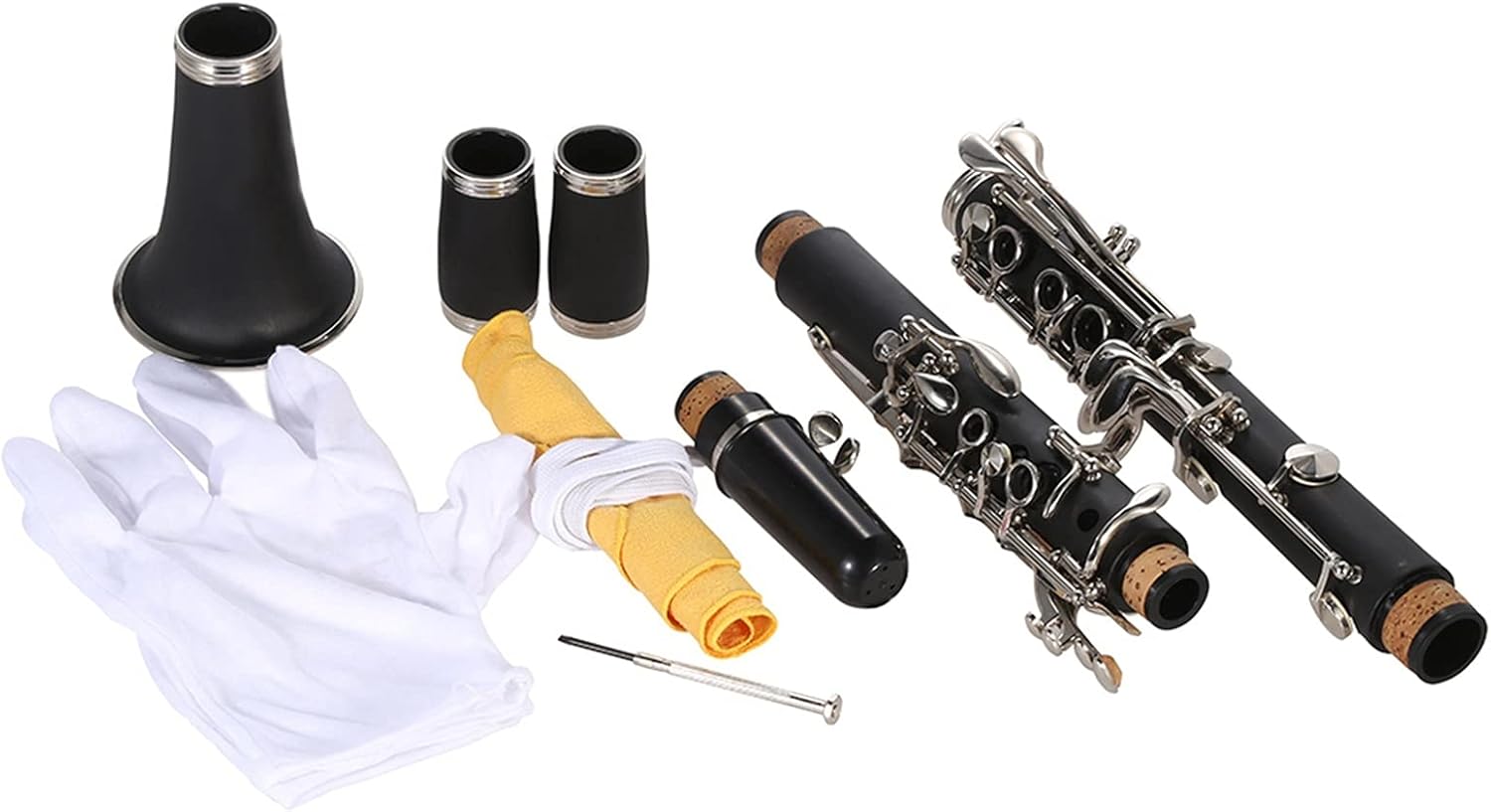 Clarinet Set ABS Clarinet Bb Cupronickel Plated Nickel 17 Key with Cork Cleaning Cloth Gloves Woodwind Instrument Professional Clarinet
