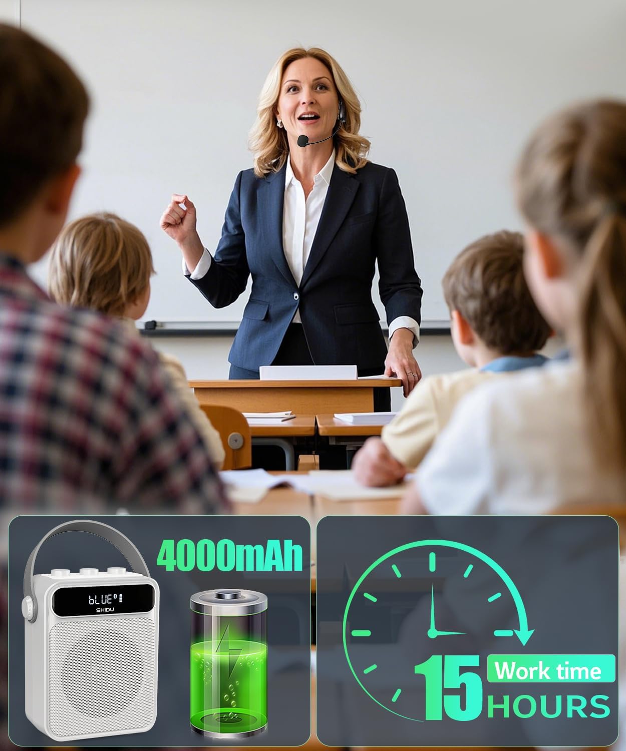 SHIDU 40W Portable Voice Amplifier with Wireless Microphone Headset,Rechargeable Bluetooth Megaphone for Teachers, Instructors, Public Speaking | Classroom, Outdoor, Meetings (Model S95)